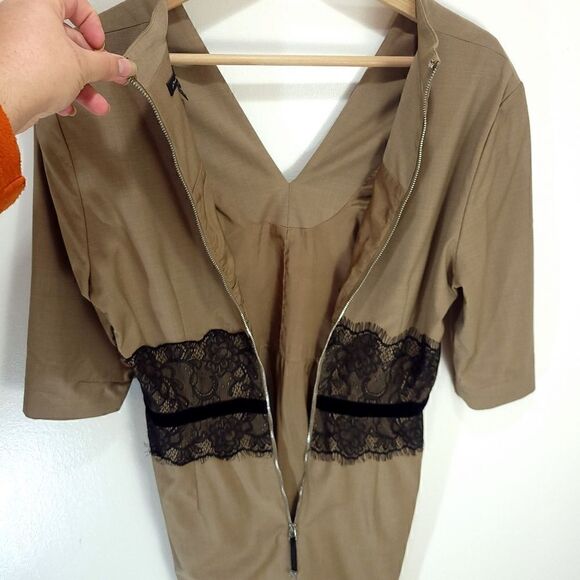 Sandra Angelozzi Taupe Dress with Black Lace Waist - Picture 7 of 13